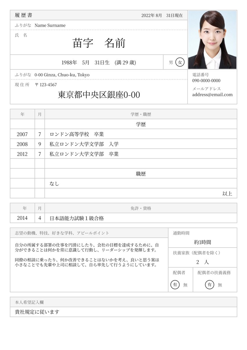 Rirekisho resume template